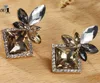 Joyería YaYi nueva de vidrio marrón gris de diamantes de imitación de cristal cuelgan pendiente de las mujeres de la moda de plata antigua Color gema pendientes 1171 ► Foto 1/5