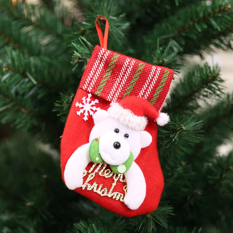 1 шт., рождественские чулки, подвесные украшения на елку, новогодний мешок конфет, подарочные носки, чулки, Рождественский орнамент S35