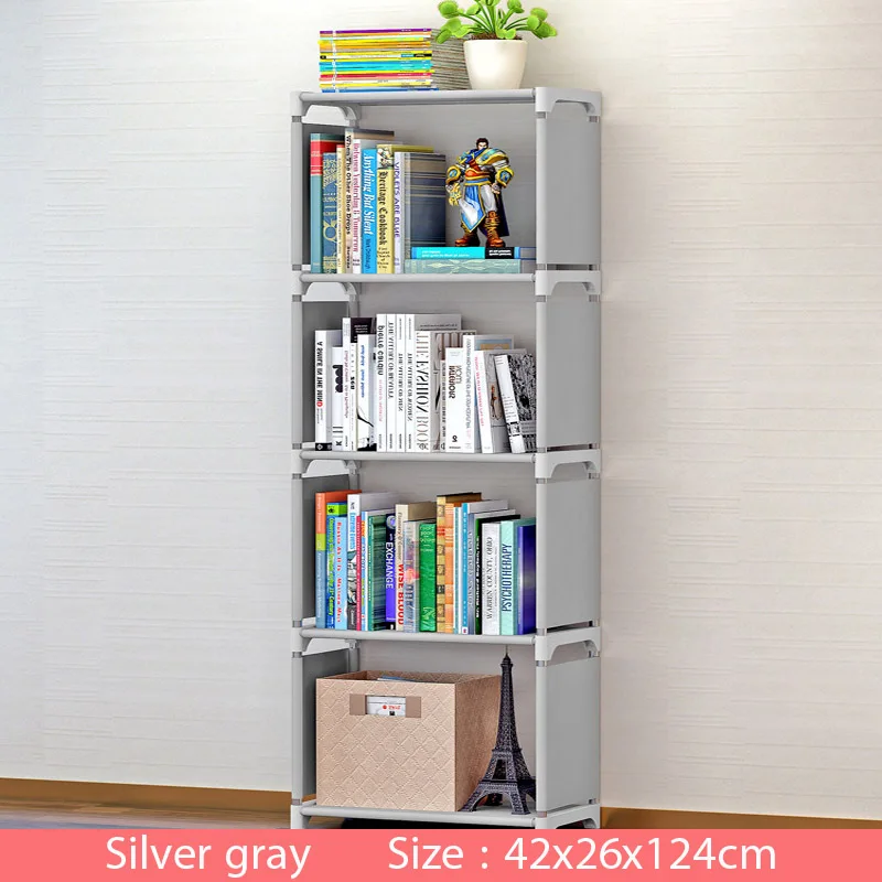 Multi-layer Simple Bookshelf Non-woven fabric organizer storage cabinet Assembly wall shelf bookcase home living room Furniture - Цвет: 5L-S-Silver gray