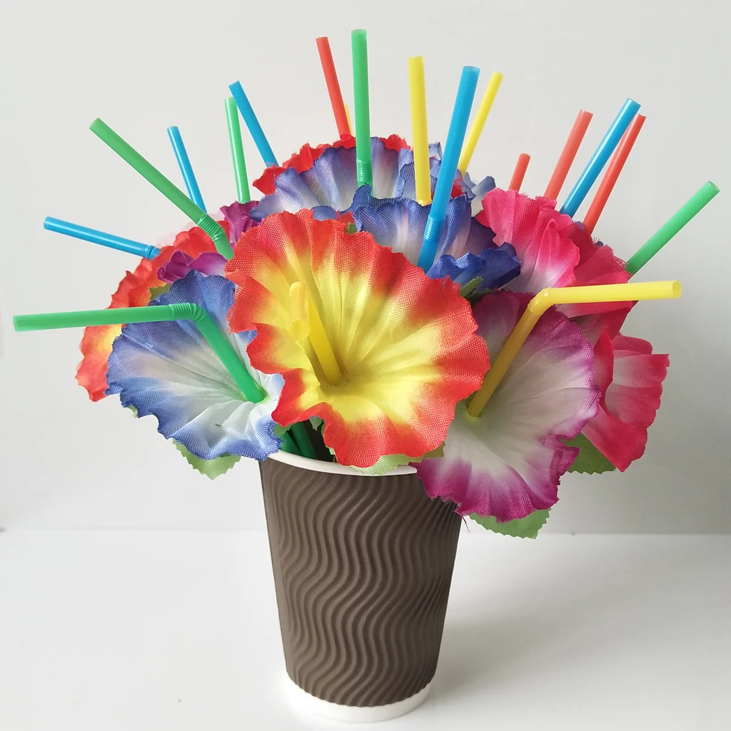 Pack of 20pcs Mixed Flower Cocktail Party Straws Beach Party Table Decoration