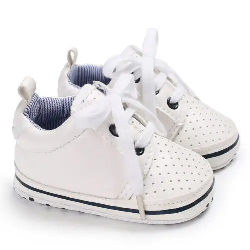 Одежда для малышей мальчиков и девочек обувь мягкая подошва обувь для самых маленьких Кроссовки для новорожденных и детей до 0-18Months - Цвет: Белый