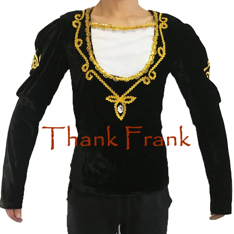 Boys Prince Ballet Top Custom Made Available Men Long Sleeve Gold Sequin Trim Dance Costume C414 -