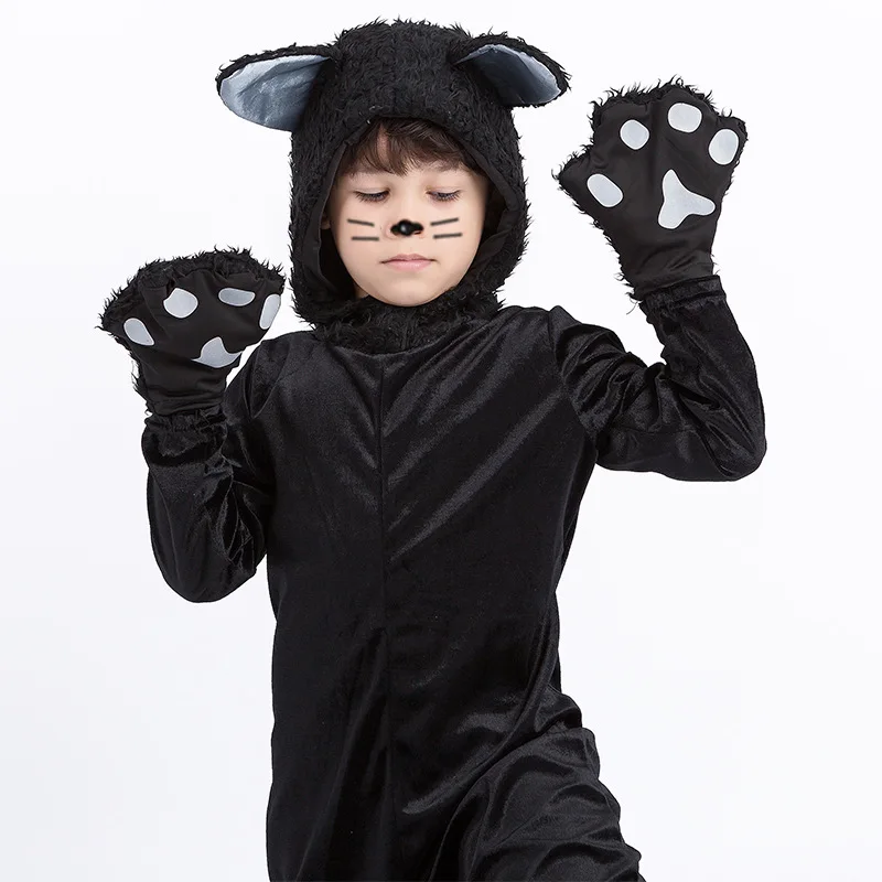 Purim/Детский костюм животного для мальчиков; милый детский костюм черного кота; карнавальный костюм на Хэллоуин; нарядное платье
