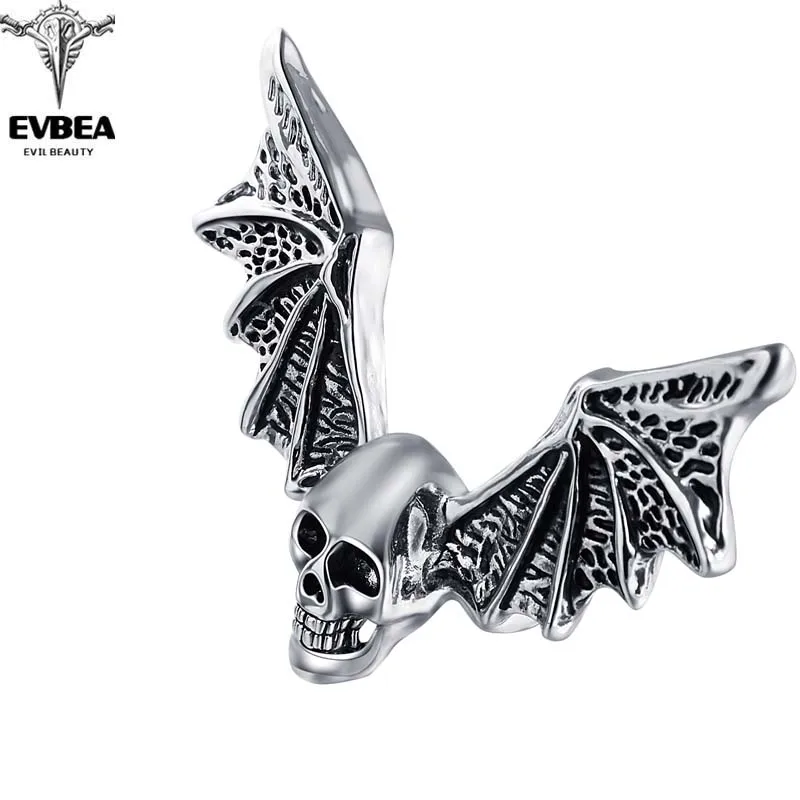 

Smart Clay Defense Shocker Exaggerate Rock Roll Punk Wing Skull Adjustable Silver Couple Rings Men's Party Jewelry Accessories