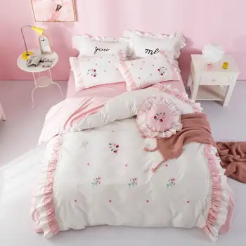 

Queen King size Bedding Set Bed set Duvet cover Bed sheet Fitted sheet Pink White Egyptian Cotton parrure de lit ropa de cama