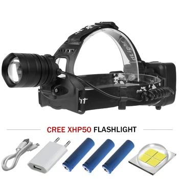 

40W Chip XHP50 headlamp Convex lens zoom usb charging headlight Mobile power for Cell phone or camera head torch camping Lantern