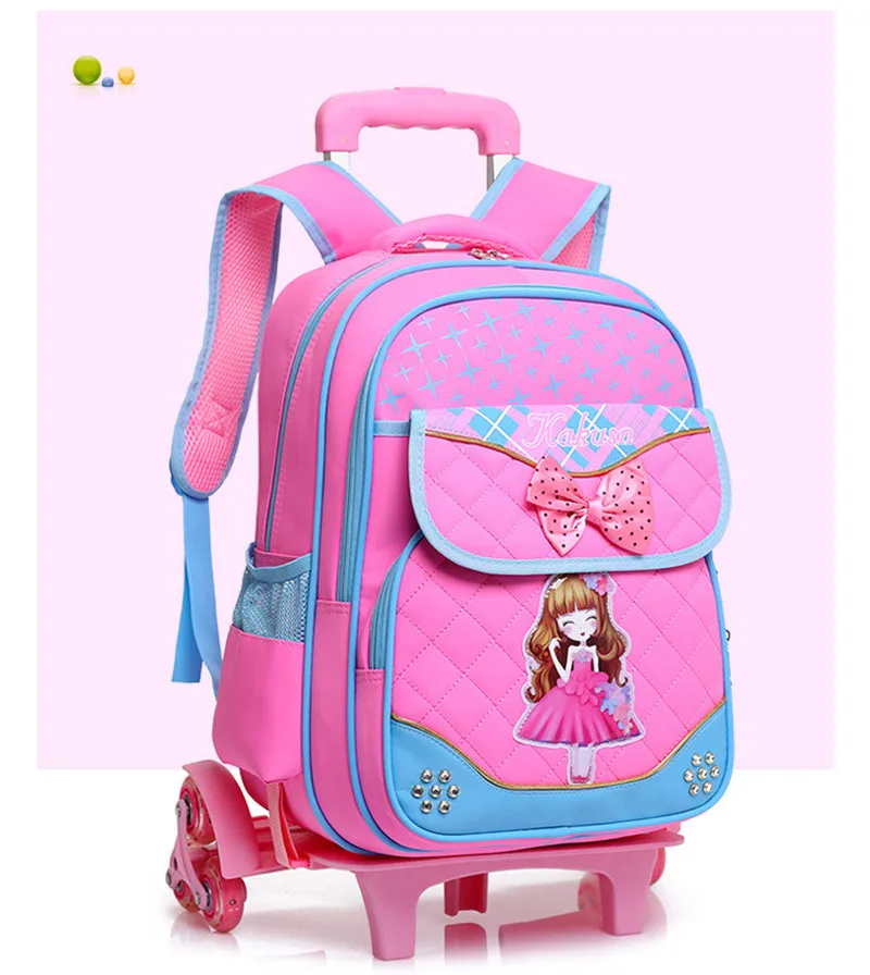 Fashion 2pcs set school backpacks 6 wheels children school bags for girls handbag waterproof cute kids travel trolley bookbag