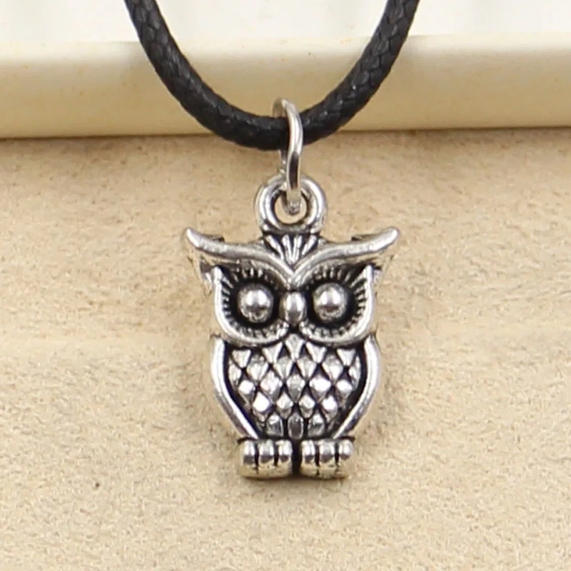 

New Fashion Tibetan Silver Pendant owl Necklace Choker Charm Black Leather Cord Factory Price Handmade jewelry