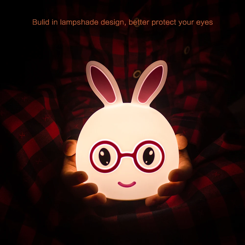 7 Colors LED Night Light Silicone Cute Cartoon Rabbit Rechargeable Decor Table Lamp Holiday Ambient Light for Girl Children Gift (6)