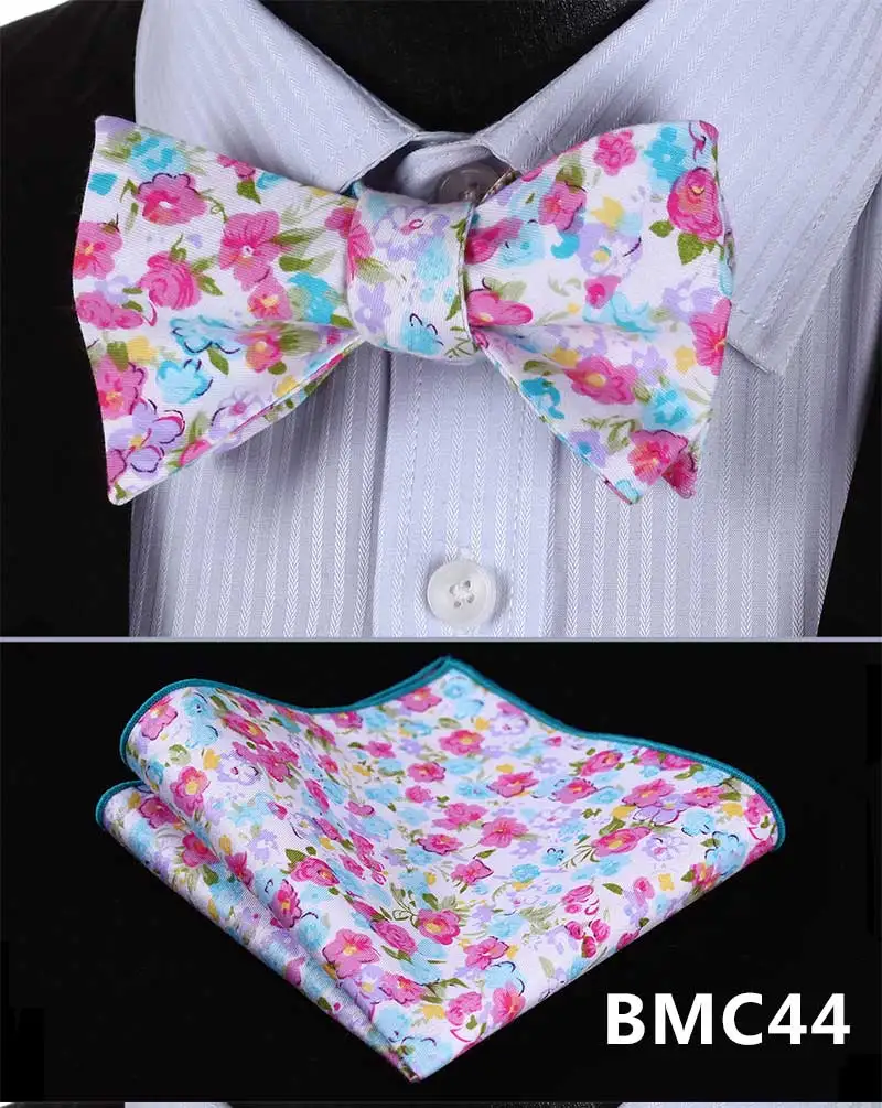 Цветочный Цветок Хлопок Свадебные самостоятельно галстук-бабочка носовой платок Набор# BMC3 карманные Квадратные Классические Вечерние свадебные