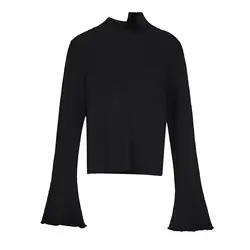 Для женщин Водолазка трикотажные топы Повседневное современный уличный стиль пуловер Свитера Черный Короткий Джемпер Разделение Flare
