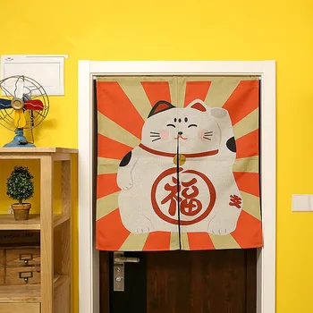 

Japan Style Cotton Linen Door Curtain Cute Fortune Cat Prints Kitchen/Bathroom Hanging Curtain Decorative Room Divider/Partition