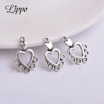 

60pcs Tibetan silver Color Earrings Connectors Double Heart Charms Fit Tassel Earrings Jewelry DIY Connector