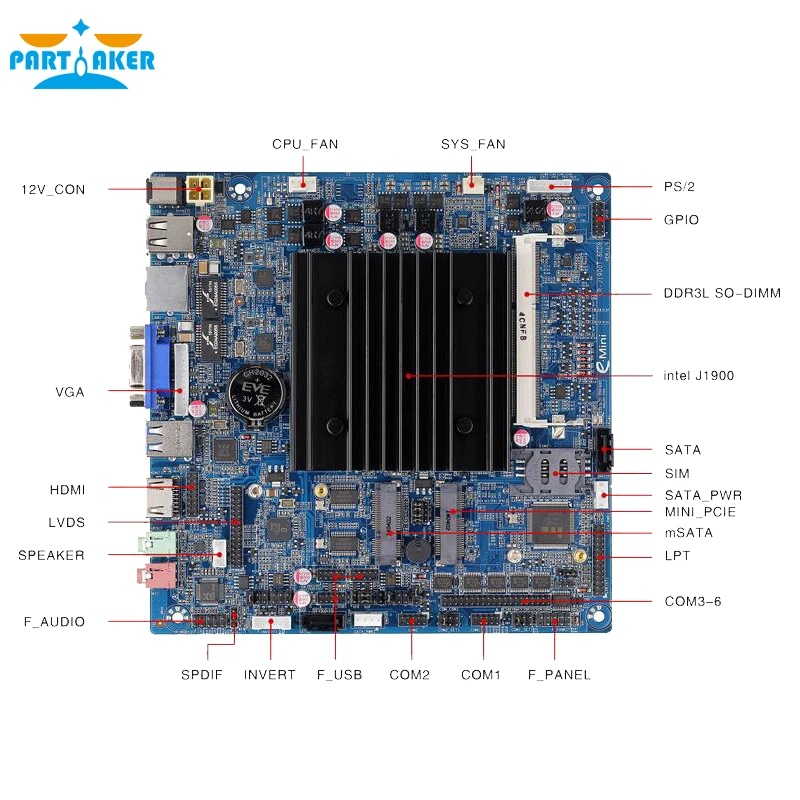 Настольные материнские платы Mini ITX без вентилятора с процессором J1900 2 lan 6 com hdmi и