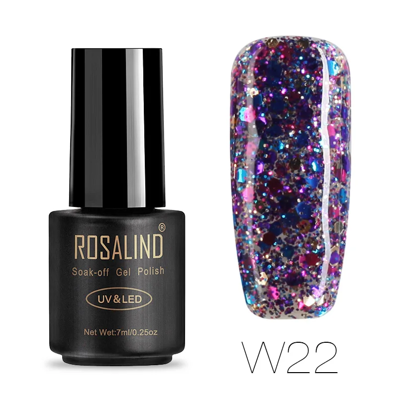 ROSALIND, черная бутылка, 7 мл, бриллиантовый блеск, серия, Гель-лак для ногтей, дизайн ногтей, Гель-лак для ногтей, УФ и светодиодный, отмачиваемый блестящий гель - Цвет: W22