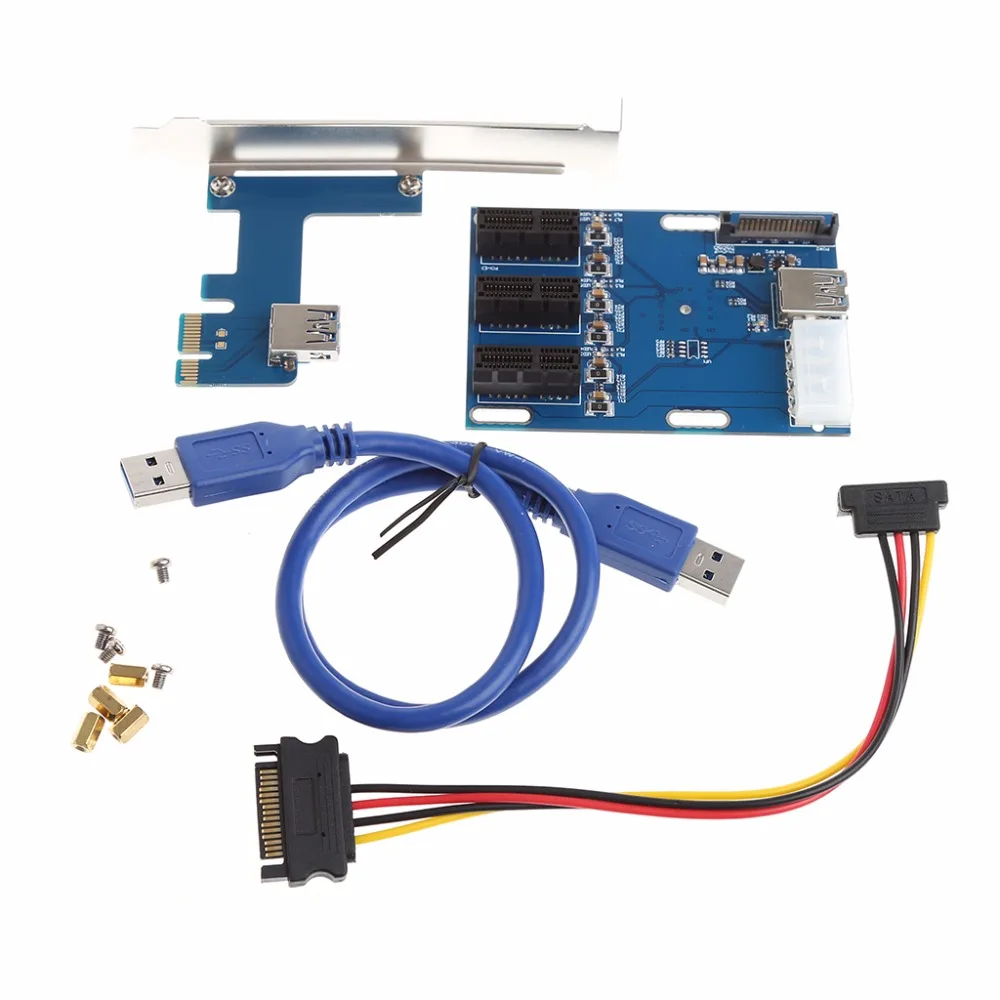 

1 Port PCI-E 1X To 3 Slot 1X Switch Multiplier Expander Board HUB Expansion Riser Card + USB Power Cable Set