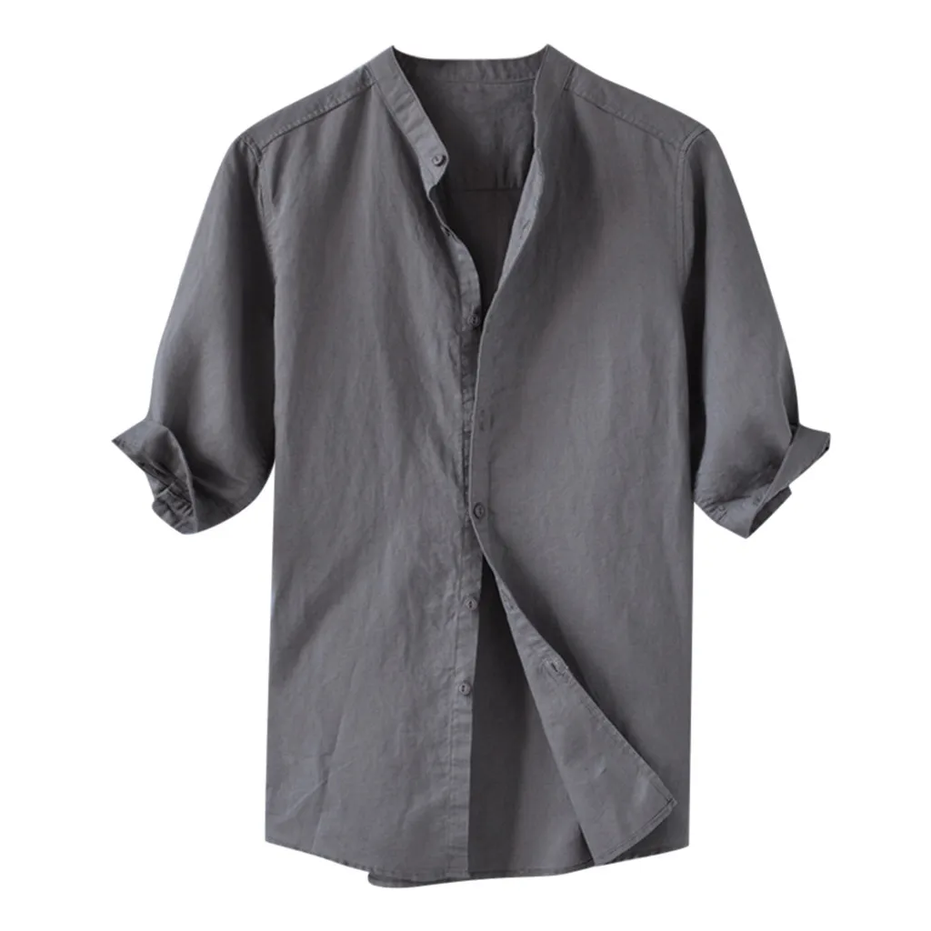 Womail 2019 القادمون الجدد قميص الأزياء عالية الجودة الصيف الرجال تنفس بلون زر القطن قميص خمس نقاط كم