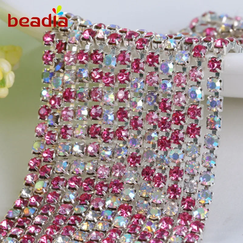 

10Meter Mix Color Rhinestones Chain for Clothes Strass Silver Claw Applique Sew On Rhinestones For Crafts 2MM 2.5MM 2.8MM 3MM