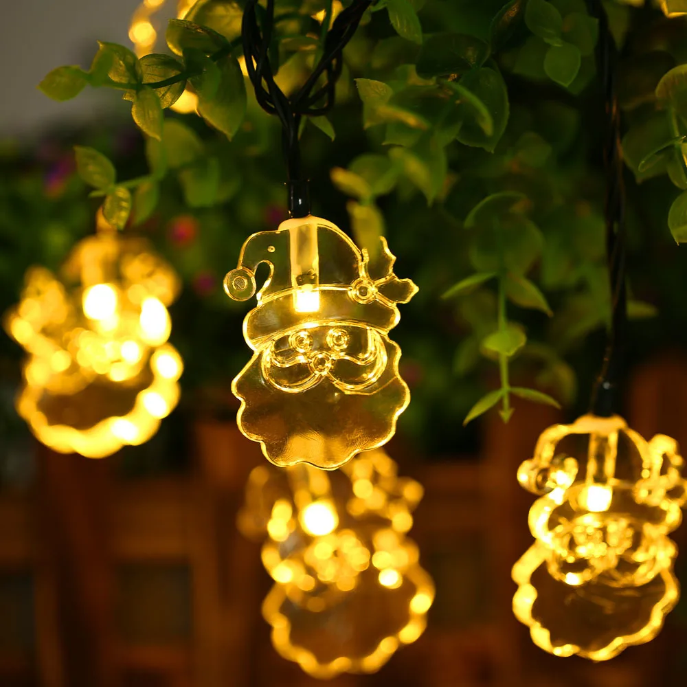 DCOO New 30 LEDs Santa Claus Shape Solar String Lights Solar Powered Waterproof for Christmas Tree Patio GardensParty Decoration