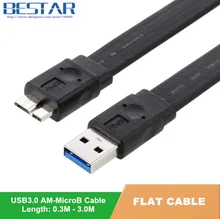 0.3M 0.6M 1M 1.5M 3M USB 3.0 Cable A Male to Micro B Male data Cable for Computer external harddisk hard drive HDD Flat Cable