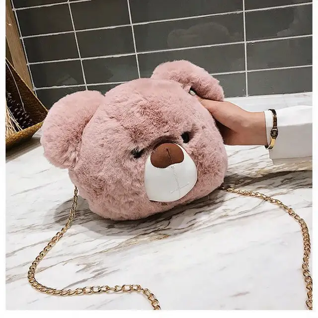 Cute Animals Purse Plush Teddy Bear Head Bag for Women 2018 Kids Gift