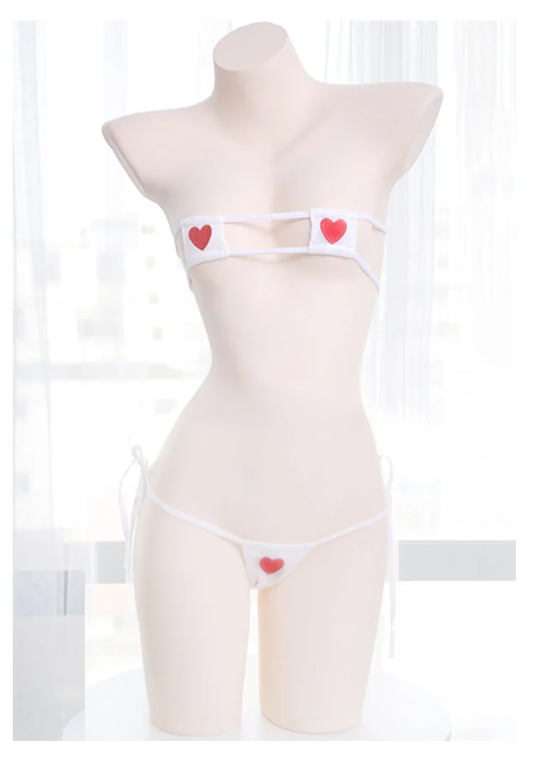 

Japan Women's kawaii Lingerie 2PCS Set Heart Embroidery Bra &T-back G-string Panties Shimapan Bows Tie Bikin Cute Exotic Apparel