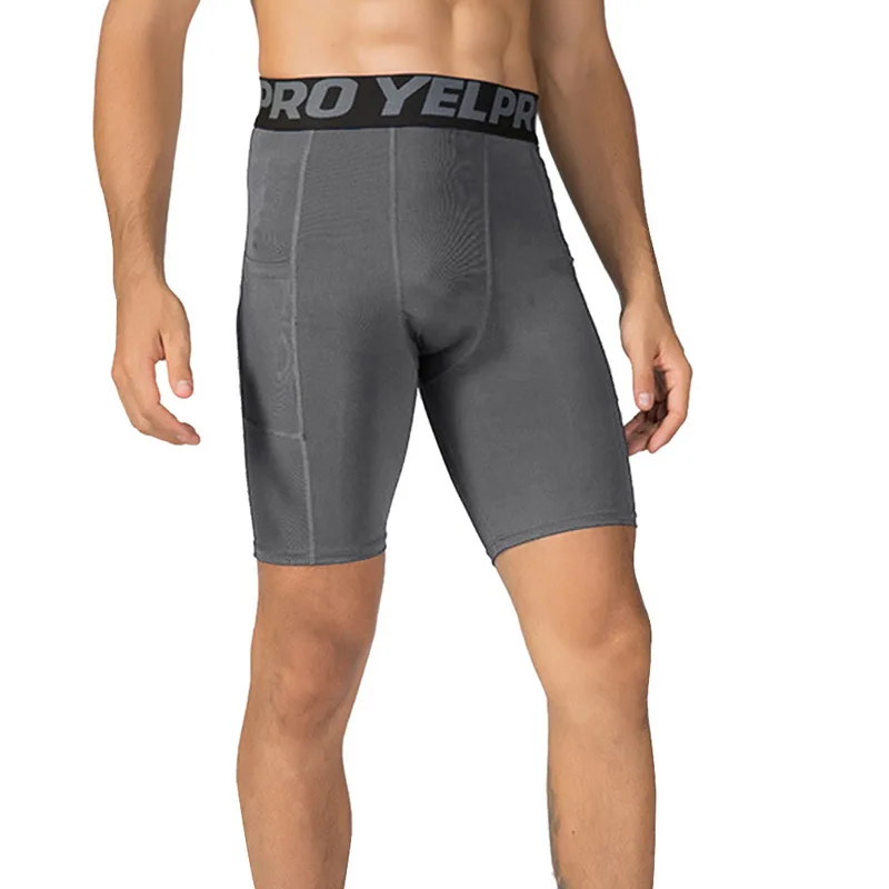 MJARTORIA мужские быстросохнущие спортивные шорты для пробежек, леггинсы с карманами для фитнеса, летние тренировочные обтягивающие шорты с принтом для бодибилдинга - Цвет: Серый