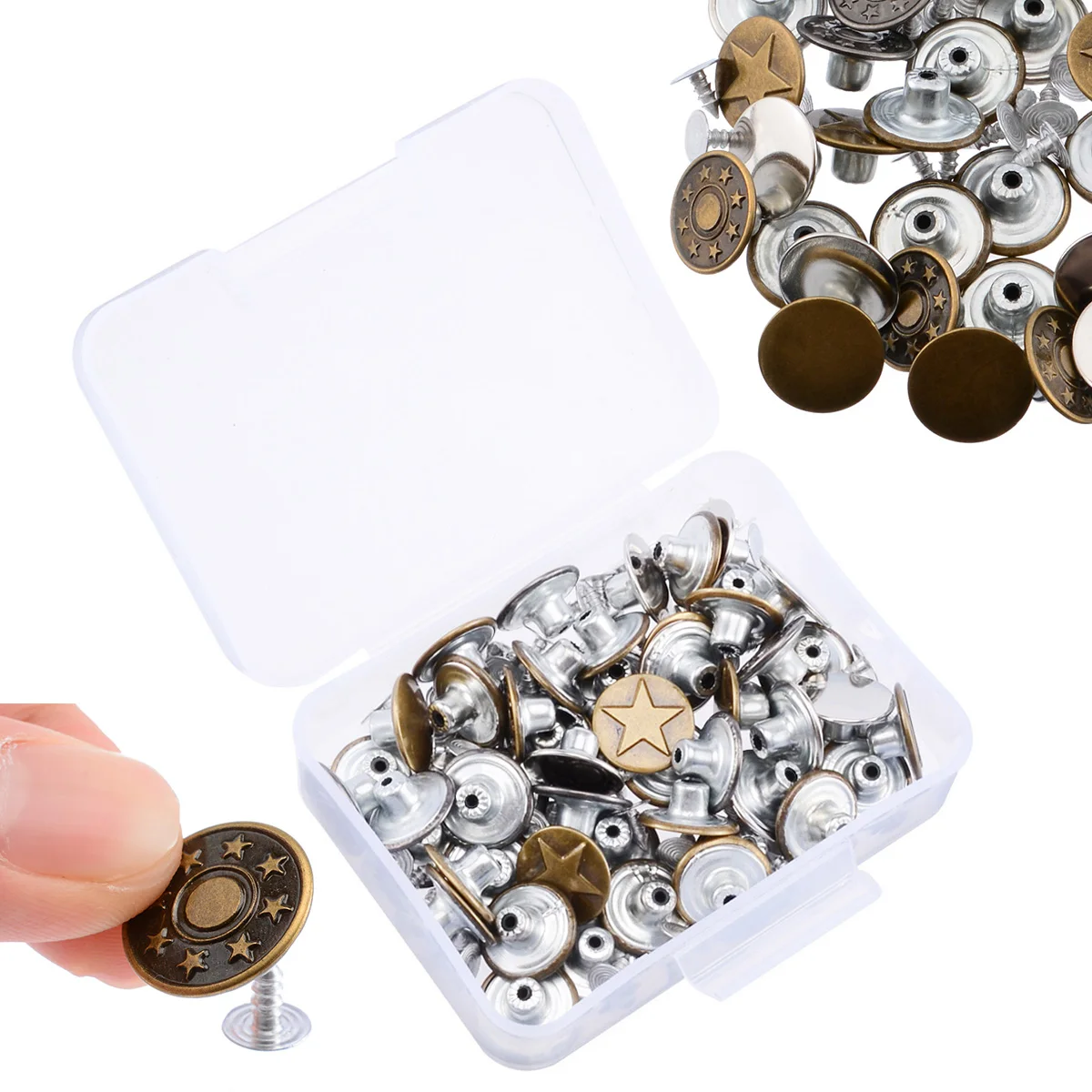 50pcs/set Denim Jacket Jeans Button 17mm Metal Hosier Button Seamless Button Metal Snap Fastener Press Stud Buttons Mayitr