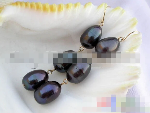 

free shipping 12150 black rice freshwater pearl earring