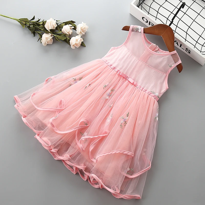 0 6 years High quality girl dress 2019 new summer lace mesh solid kid