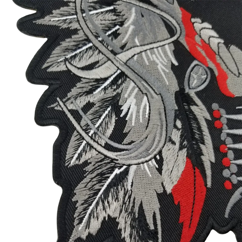 SMT0009-JA Free Shipping LARGE HORNED CHIEF DEATH SKULL INDIAN MOTORCYCLE BIKER BACK PATCH 11 MC RIDER Vest Patch (2)