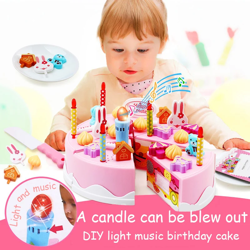 38Pcs Birthday Cake Toys DIY Pretend Play Fruit Cutting Cake Kitchen