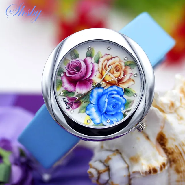 Shsby Brand flowers Leather Strap Watches Women Dress Watch girl Casual Quartz w Shsby Brand flowers Leather Strap Watches Women Dress Watch girl Casual Quartz w