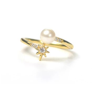 

Ruifan White Natural Freshwater Pearl Rings for Women Open Sterling Silver 925 Ring 18K Gold Cubic Zircon Trendy Jewelry YRI084