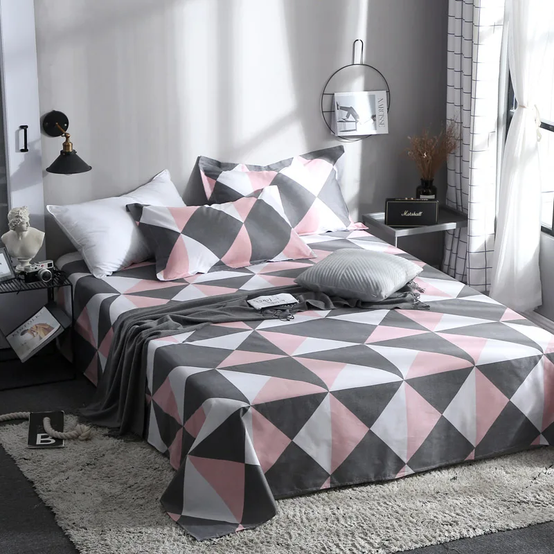 

Stylish Rectangle Pattern Cotton Soft Bedding Sheet 3Pcs King Size Bed Sheet Set For Queen Bed Sheets Flat Sheet With Pillowcase