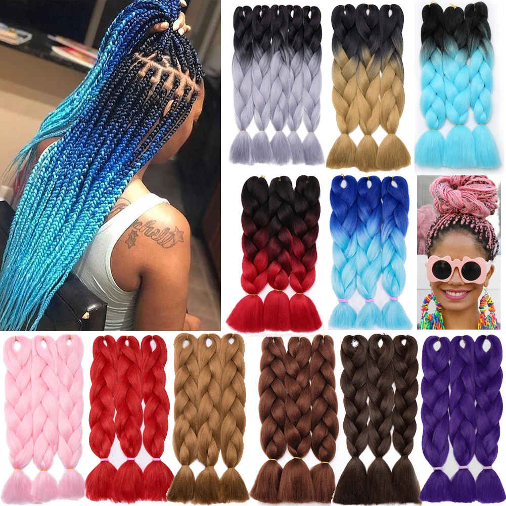 

Fashion 24" Jumbo Hair Extensions Ombre Braiding Hair Straight Box Braids For Human Girl