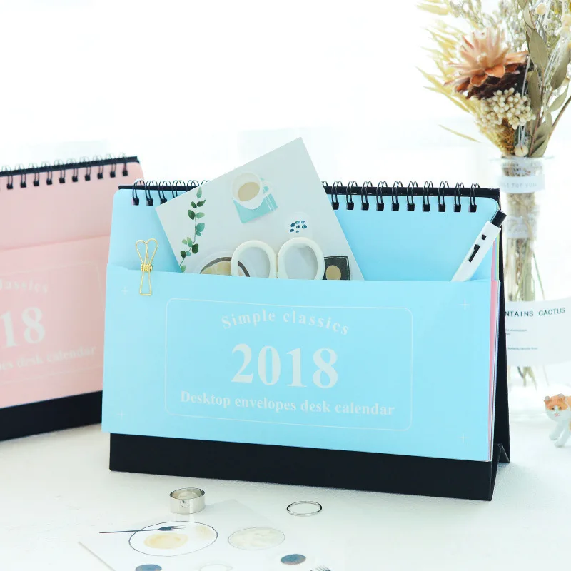 

Small Fresh Creative Cute 2018 Desktop Paper Calendar & Storage Scheduler agenda Weekly planner organizer Monthly daily spiral