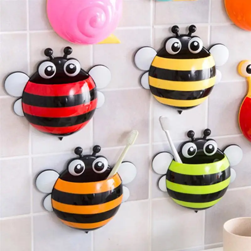 

4pcs Creative Toothpaste Holder Cute Honeybee Kids Wall Suction Cup Toothbrush Container Travel Bathroom Organizer(Random Color)