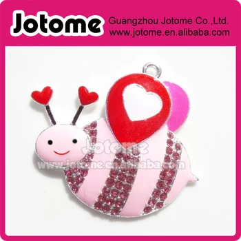

43*41mm Bee Rhinestone Pendant, Bumble Bee pink and red Pendant, Chunky Necklace Pendant, Gumball Necklace Pendant