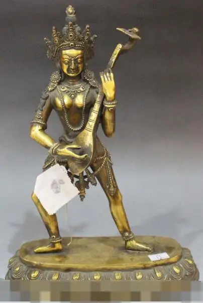 

S5214 12" Tibet Pure Bronze 24K Gold seat Saraswati Fairy of Wonderful Sound Statue