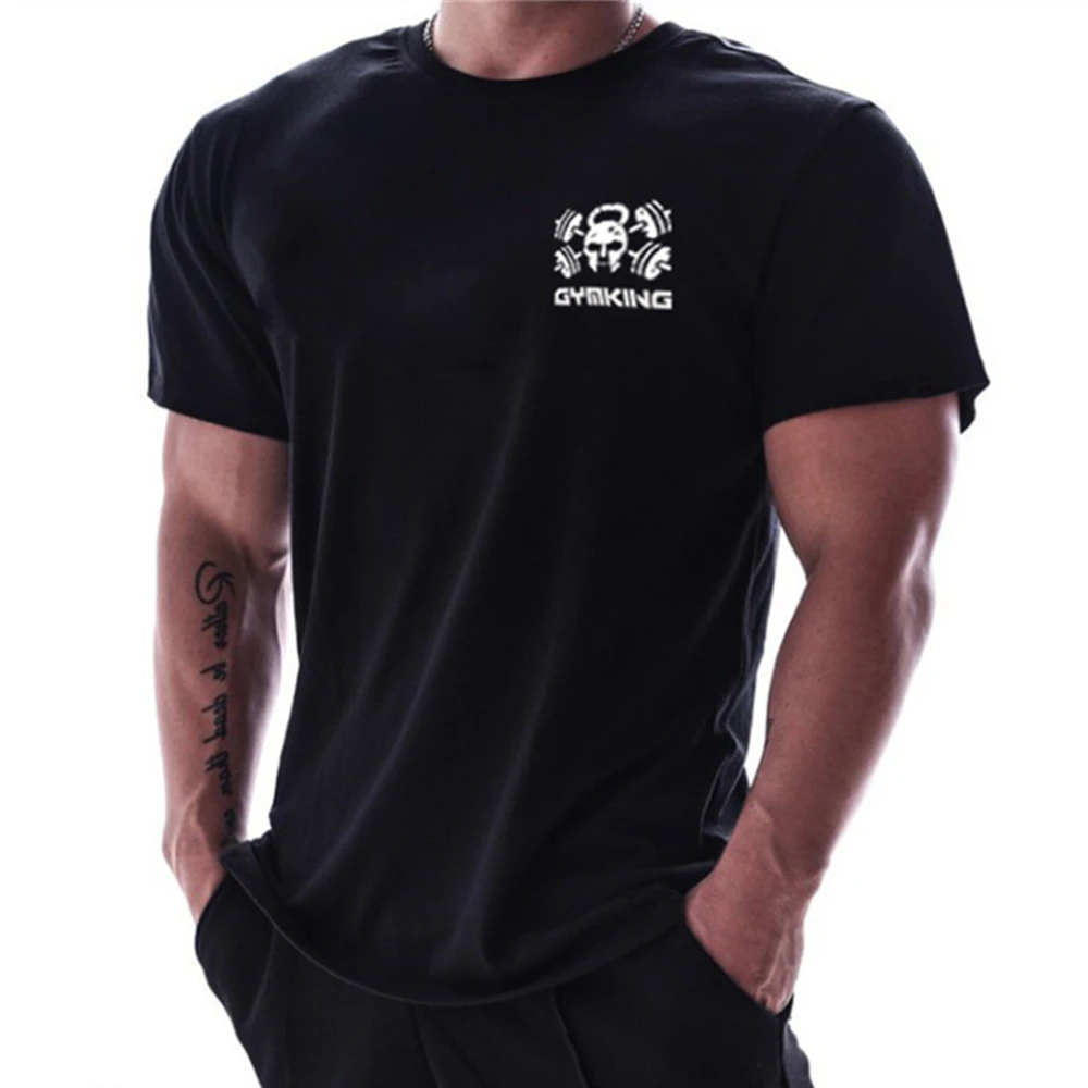 

2019 Mens Gyms Fitness Bodybuilding Skinny T-shirt Summer Casual Fashion Print Male Cotton Tee shirt Tops Clothing XXXL