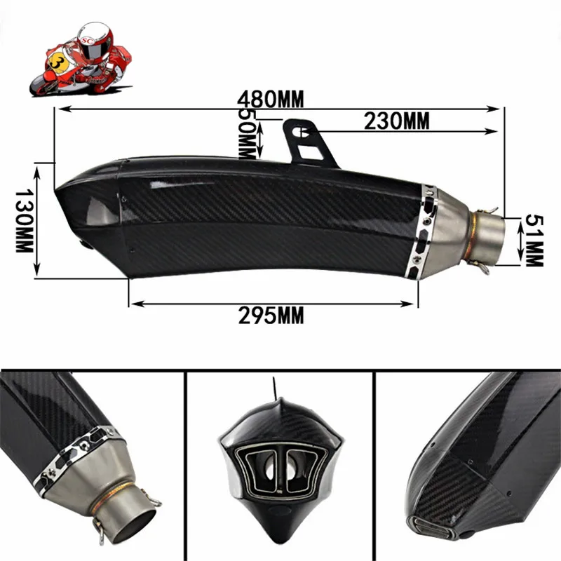 Универсальный Cobra глушитель вход для труб 51 мм 61 мм Мотоцикл углеродного волокна выхлоп с наклейкой мотоцикл побега для Ninja800 CBR500
