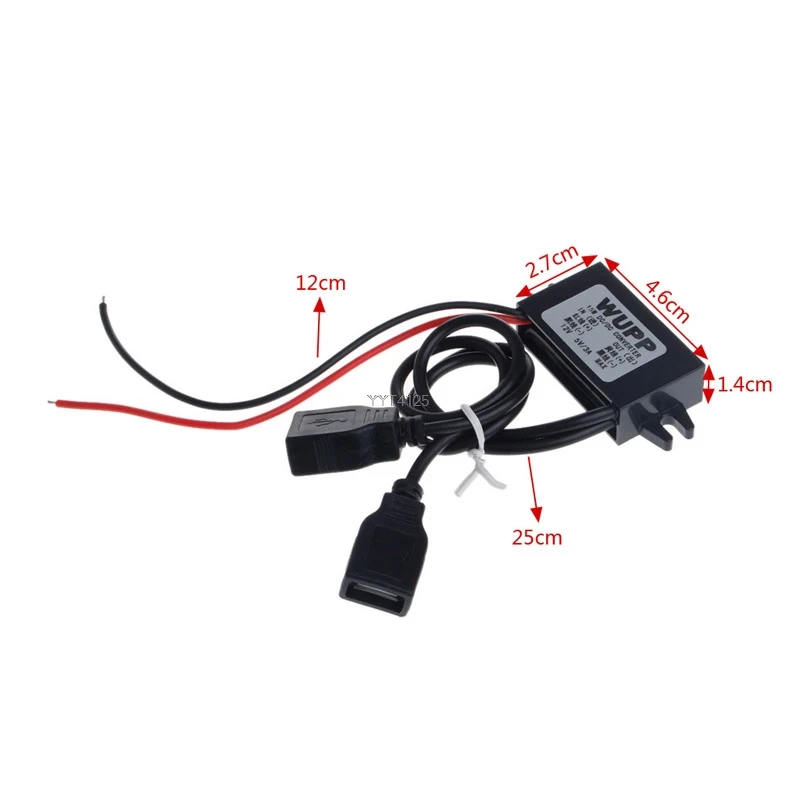 DC 12V до 5V 3A 15W жесткий проводной Шаг вниз двойной USB Автомобильное зарядное