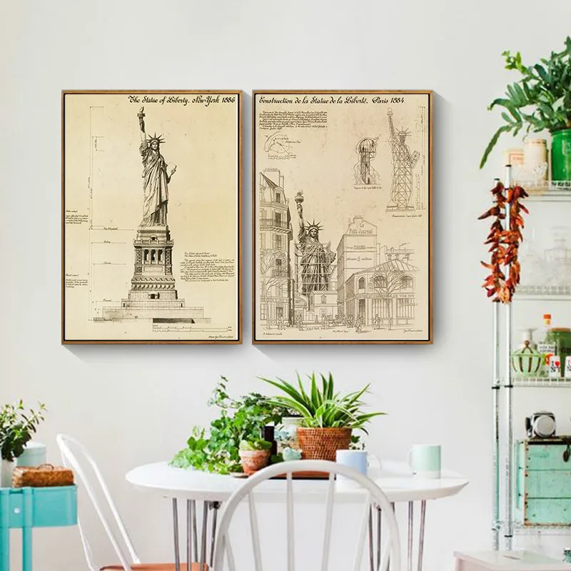 Промышленный стиль Эйфелева башня стены искусства холст изображение статуи Свободы плакаты на скандинавскую тему и принты настенные картины для гостиной