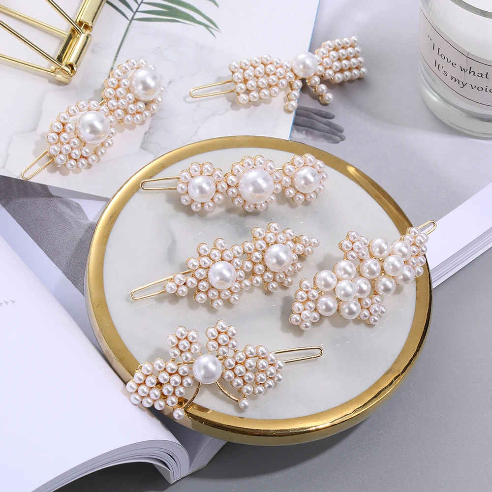 

Korea Fashion Imitiation Pearl Hair Clip Barrettes for Women Girls Handmade Pearl Flowers Hairpins Hair Accessories