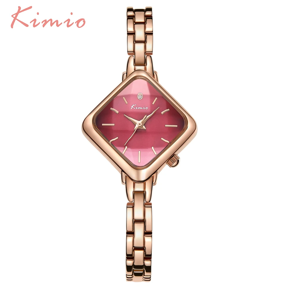 

KIMIO Diamond Shape Square Watch Women Rose Gold Stainless Steel Bracelet Watches For Women Girls Dress Chinese Wrist Watch Sale