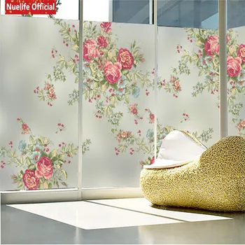 

Retro red peony pattern electrostatic frosted glass film living room bedroom bathroom wedding room sliding door pvc window film