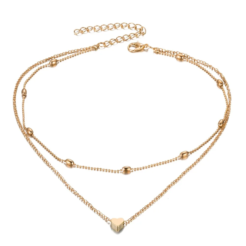 Vienkim модные золотые серебряные ювелирные изделия в форме сердца ожерелье s& Подвески двойная цепочка колье ожерелье воротник женские ювелирные изделия подарок