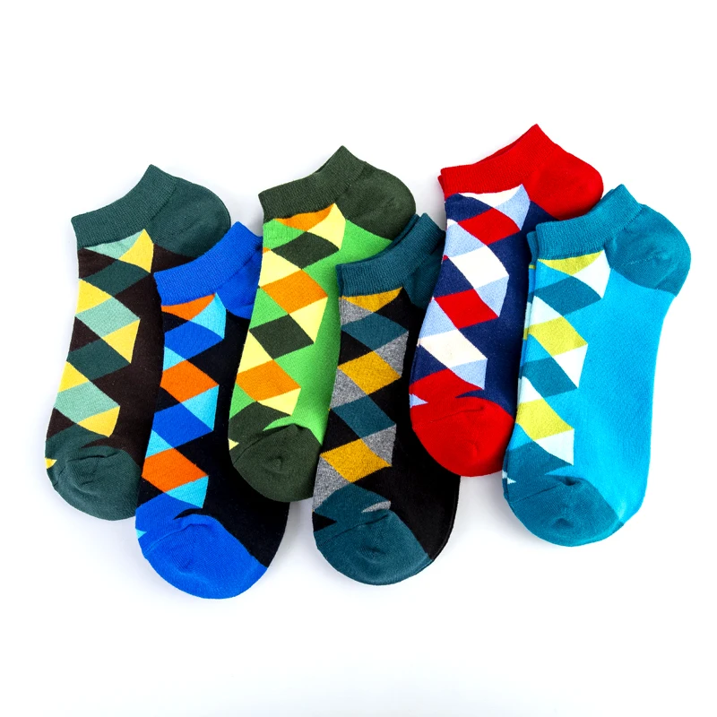 

Fashion Ankle Checkerboard Geometric Diamond Happy Style Socks Casual Street Skate Socks Cotton Short Funny Women Men Socks