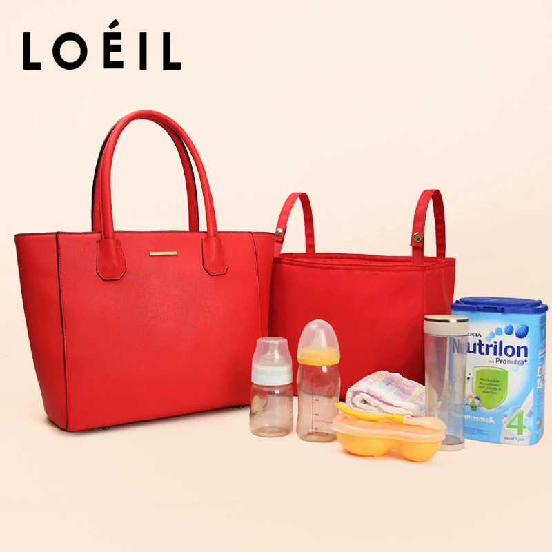 

LOEIL Leather handbags handbags fashion child bag multi-function large capacity single shoulder diagonal bag Mummy bag